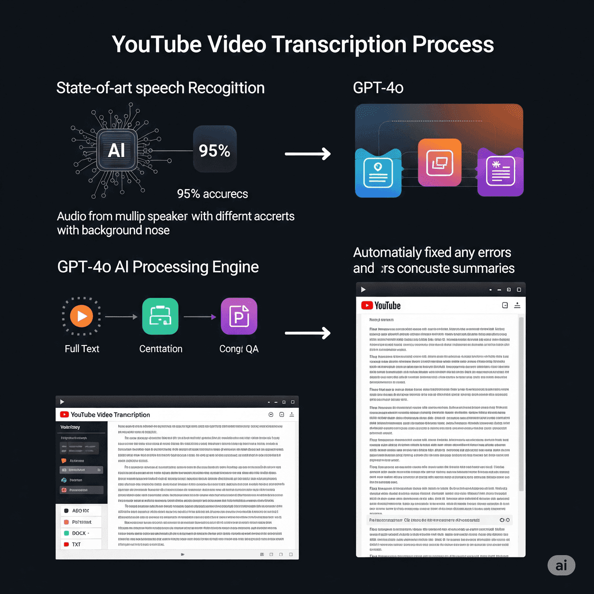 YouTube Video Transcription Process - Converting Speech to Text with AI Processing